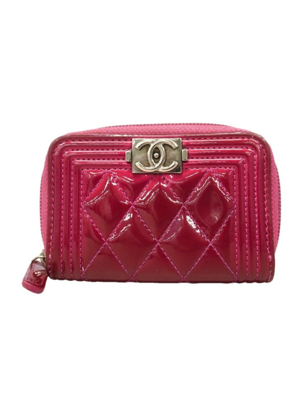 Chanel Coin Purse Boy Patent Leather Pink Silver